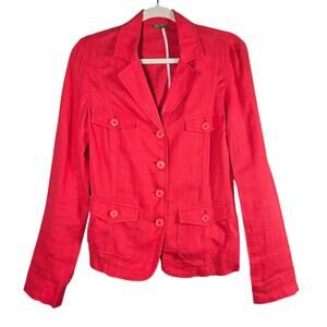 United Colors Of Benetton Blazer Womens 40 / US 4 Red Linen Jacket Made In Italy